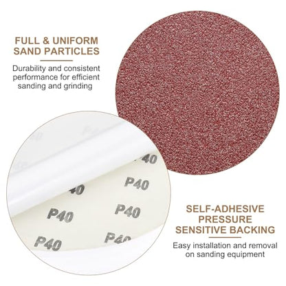 uxcell 12pcs 10-Inch PSA Sanding Discs, 40 Grits Aluminum Oxide Self Adhesive Stick Back Sandpapers, No-Hole Round Wet/Dry Sander Papers, Sand Auto Car Paint, Wood, Metal - size: 40 Grits