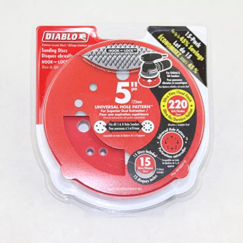 Diablo Hook and Lock ROS Sanding Discs - 5", 220 Grit, Ultra Fine, 15-Pack