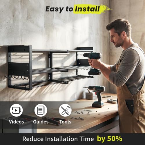 Power Tool Organizer Wall Mount with Charging Station, 8 Drill Holders - size: 32.8" Width 3-Tier