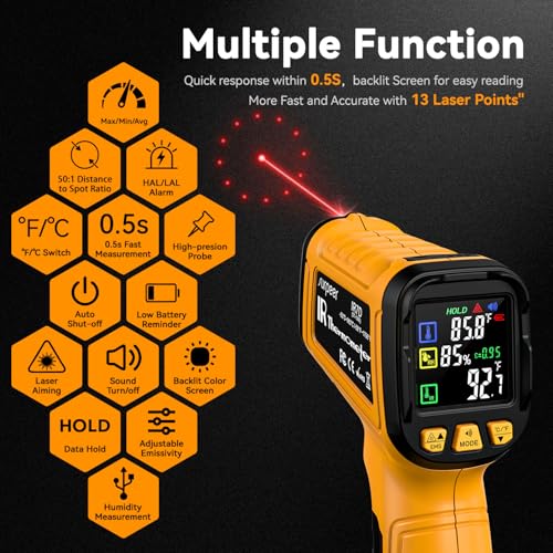 50:1 Infrared Thermometer IR Laser Gun, 1796°F Digital - color: -58°F to 1796°F/-4°F to 932°F