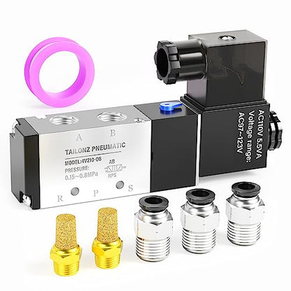 TAILONZ 1/4"NPT AC110V Solenoid Valve 2Position 5Way Junction Box 4V210-08 - color: AC110V, size: 2 Position 5 Way-1/4"NPT