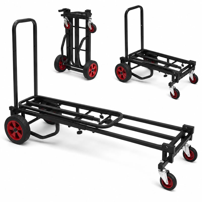 Pyle Compact Folding Adjustable Equipment Dolly, Heavy Duty Multi‑Function Convertible Cart Hand Truck/Platform Cart with Wheels, Expandable Up to 27.52'' to 44.25'', 300LBS Load Capacity