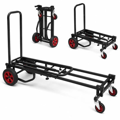 Pyle Compact Folding Adjustable Equipment Dolly, Heavy Duty Multi‑Function Convertible Cart Hand Truck/Platform Cart with Wheels, Expandable Up to 27.52'' to 44.25'', 300LBS Load Capacity