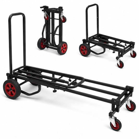 Pyle Compact Folding Adjustable Equipment Dolly, Heavy Duty Multi‑Function Convertible Cart Hand Truck/Platform Cart with Wheels, Expandable Up to 27.52'' to 44.25'', 300LBS Load Capacity