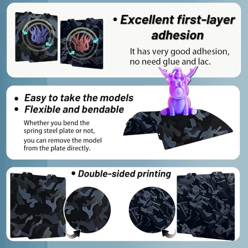 184x184mm 3D Printer A1 Mini Build Plate for Bambu Lab A1 Mini,Double Sided Smooth Camouflage+High-Rise Flexible Spring Steel Plate Effect Sheet for Bambu Lab A1 mini 3D Printers. - color: Camouflage+High-Rise