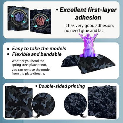 184x184mm 3D Printer A1 Mini Build Plate for Bambu Lab A1 Mini,Double Sided Smooth Camouflage+High-Rise Flexible Spring Steel Plate Effect Sheet for Bambu Lab A1 mini 3D Printers. - color: Camouflage+High-Rise