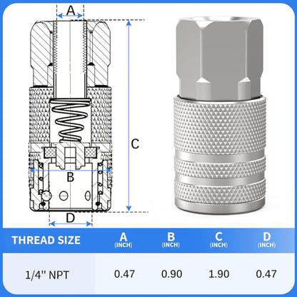 ChillWaves 1/4-Inch Female Industrial Coupler,1/4" NPT Female 4-Ball Quick Connect Air Coupler Air Hose Fittings(12-PACK) - size: 1/4" FNPT