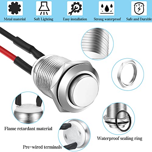 Gebildet 5pcs 12mm 2A 12V/24V/125V/250V AC Prewired Waterproof Push Button Momentary Stainless Steel Push Button On Off (High Head) - color: SS-Momentary(High head)