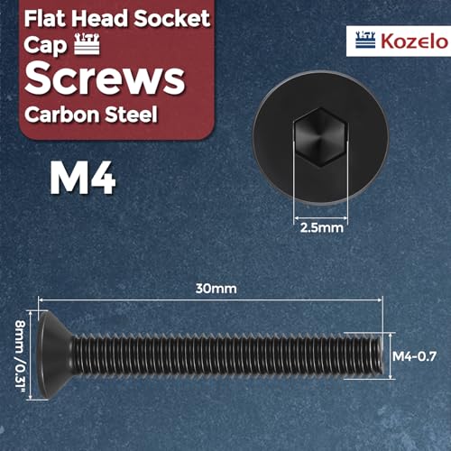 50Pcs[M4-0.7x30] Flat Head Socket Cap Screw Countersunk Bolt - size: M4-0.7x30mm