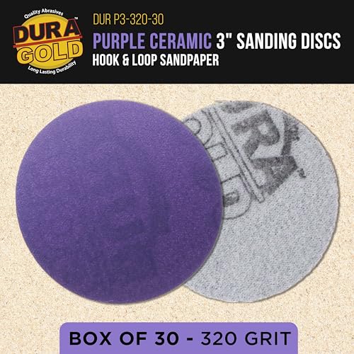 Dura-Gold Premium 320 Grit 3" Purple Film Ceramic Sanding Discs, Box of 30 - style: 320 Grit