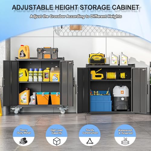 35.6" Rolling Metal Garage Storage Cabinet with Wheels & Lock, Black Gray - color: Black Gray, size: 18"D x 30"W x 35.6"H