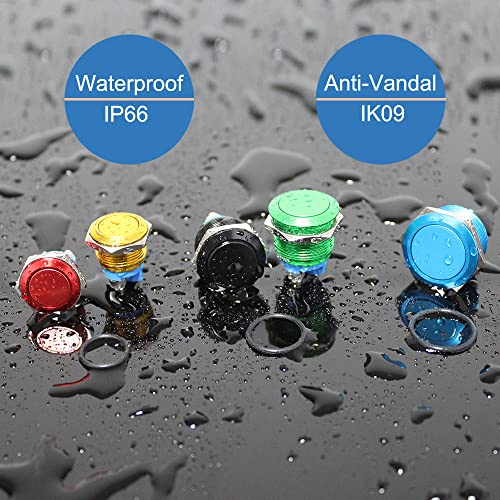1pc 22mm Latching Metal Push Button Switch Waterproof IP66 Anti-Vandal IK09 for 7/8" Mounting Hole Screw Terminals 12V 24V 36V DC 110V 250V AC 5A 1NO Aluminium Alloy Black Shell - color: Black, size: 22mm 1pc