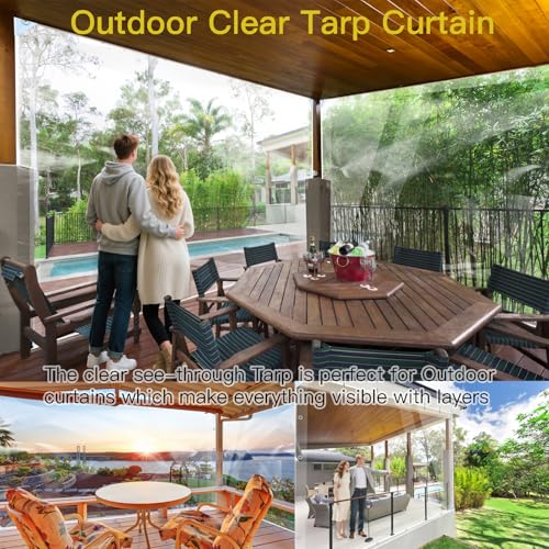 LC&QS Clear Tarps Heavy Duty PVC, Transparent Tarp Durable Waterproof Dustproof Windproof, Tarpaulin with Grommets & Ropes for Greenhouse, Patio, Garden, Pavilion, Chicken, Porch, Outdoor（6' x 10'） - size: 6' x 10'（1.8x3m）
