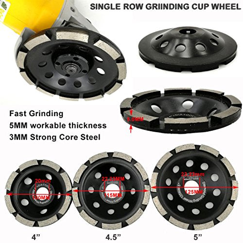 SHDIATOOL 4 Inch Single Row Diamond Grinding Cup Wheel for Concrete Granite Marble Masonry Brick Fits 5/8 Inch Arbor - size: 4 Inch, style: Single Rows