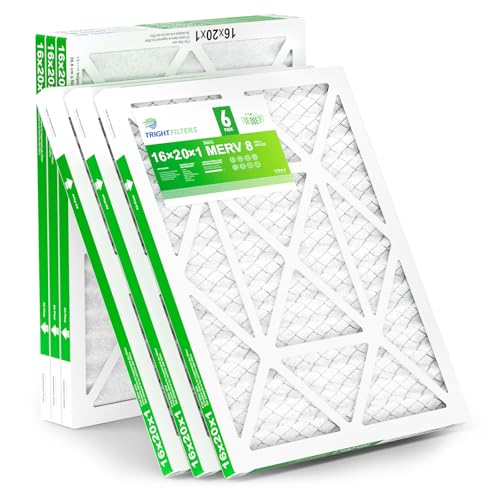 TRIGHTFILTERS 16x20x1 Air Filter 6 Pack, Durable MERV 8 Pleated Home HVAC AC Furnace Filters, Lightweight Compact Air Conditioner Filter Replacement - size: 16x20x1-6pack