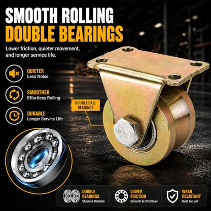 Lyplus Heavy Duty 3-Inch V-Groove Caster Wheels - Load Capacity 1105 Lbs,Smooth Rolling with Double Bearings for Industrial Machines, Sliding Gates, and Wire Rope Rails (2 Pack) - size: 3in-V 2Pack
