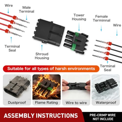 Nilight 284PCS 1 2 3 4 Pin Waterproof Automotive Electrical Connector Kit - size: 1/2/3/4Pin Spark Plug Connector 284PCS