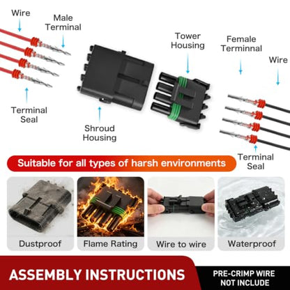 Nilight 284PCS 1 2 3 4 Pin Waterproof Automotive Electrical Connector Kit - size: 1/2/3/4Pin Spark Plug Connector 284PCS