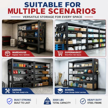 Garage Shelving, 3300 LBS Storage Shelves with Side Guard - size: 40"W×16"D×72"H-with Pegboard