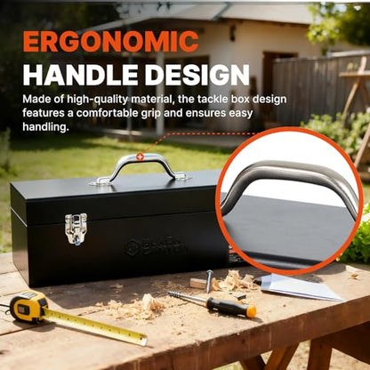 Black Canyon 20 Inch Steel Tool Box, Metal Tool Box, 0.8mm Carbon Steel, Portable & Padlockable, Sturdy & Durable toolbox, Ideal for Trailer, Mechanic, DIY-ers, Car, Workshops, Garages, Repair Shops - size: 20 IN/STL
