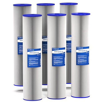 20" x 4.5" Pleated Sediment Water Filter Cartridge 50 Micron 6-Pack - size: 6 Count (Pack of 1), style: 50 Micron