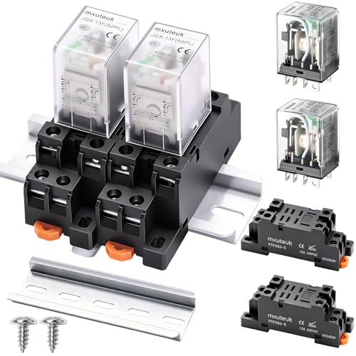 mxuteuk 2pcs JQX-13FL AC 220V Coil 8 Pin 10A DPDT LED Indicator Electromagnetic Power Relay, with Base, with DIN Rail Slotted Aluminum - color: Black-8Pin-10A&Base, size: AC 220V