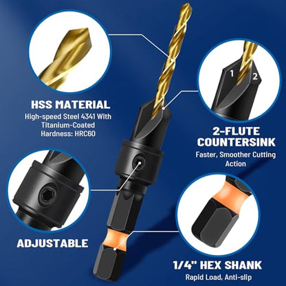 shengbenhao #6 Countersink Drill Bit Set for Wood 12Pcs Adjustable - style: #6