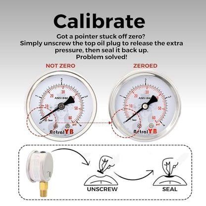 2 Inch Dial Pressure Gauge, 100Psi, Bottom Mount, 2 Pack
