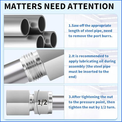 ChillWaves 304 Stainless Steel Compression Tube Fitting, 1/2" OD x 3/8" NPT Female Compression Union Connector(2-PACK) - size: 1/2" OD x 3/8" FNPT