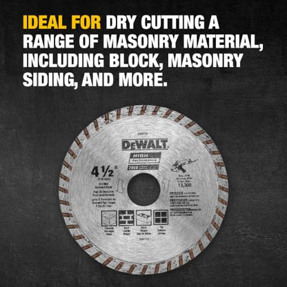 DEWALT Diamond Blade for Masonry, Dry Cutting, Continuous Rim, 7/8-Inch Arbor, 4-1/2-Inch (DW4725) - size: 1 Count (Pack of 1)