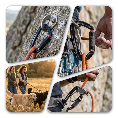 FresKaro UIAA Certified 25KN Auto Locking Climbing Carabiner Clips, Twist Lock, and Heavy Duty Carabiners for Rock Climbing, Rappelling, and Mountaineering, D Shaped - color: 3PCS-BLACK