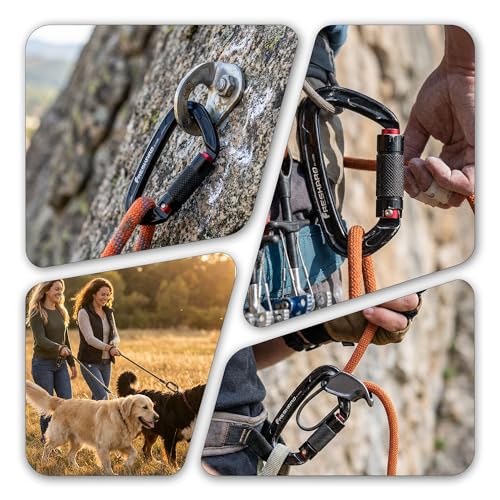 FresKaro UIAA Certified 25KN Auto Locking Climbing Carabiner Clips, Twist Lock, and Heavy Duty Carabiners for Rock Climbing, Rappelling, and Mountaineering, D Shaped - color: 2PCS-BLACK