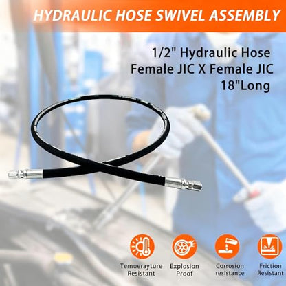 Autovo Hydraulic Hose Swivel Assembly 1/2" Hydraulic Hose with Female JIC X Female JIC 18" Long 3988 psi, Black - size: 26711-08-08-18IN
