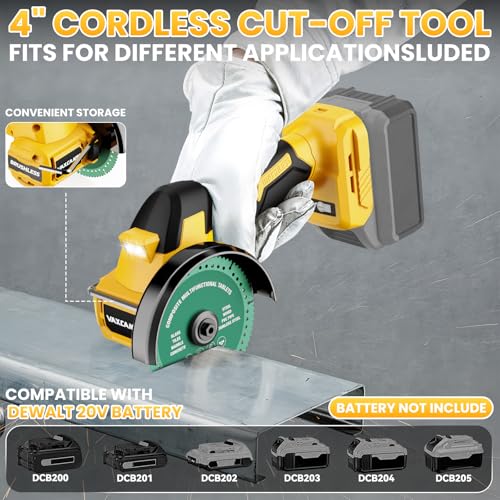 VAXCANZE Cordless Cut Off Tool Compatible with DeWalt Battery, 18,000 RPM Brushless Motor, 4" Blades (2pcs) with Dust Cover, 1.2mm Max Blade Thickness for Wood/Metal/Plastic【BATTERIES NOT INCLUDED】