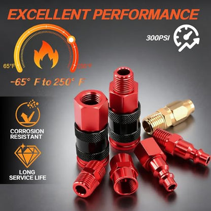 25Pcs 1/4" NPT Universal Air Coupler Plug Kit Aluminium Alloy