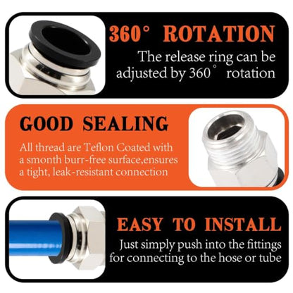 130 PCS Air Hose Fitting Kit 1/4 3/8 1/2in OD Black NPT PBT Push to Connect - color: Black