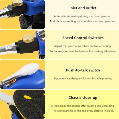 Air Palm Random Orbital Sander, Dual Action Pneumatic Polisher Speed Adjustable Grinding Sanding (Blue, 5 inch) - color: Blue, size: 5 inch