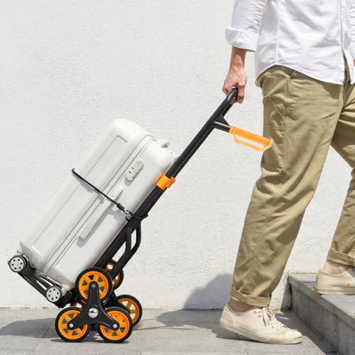 VEVOR Stair Climbing Cart 440 lbs, 330 lbs Stair-Climbing Capacity, Heavy-Duty Folding Trolley Cart with Telescoping Handle, 6 Wheels and 2 Bungee Cords for Home, Groceries, Warehouse - size: 23.6" x 18.1" x 42.9"