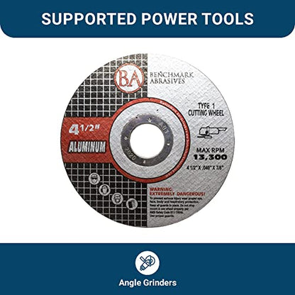 Benchmark Abrasives Grinder Cut Off Wheels 4 1/2 Inch Aluminum Oxide Thin Type 1 Angle Grinder Cutting Disc for Aluminum, Copper - with 7/8" Arbor Hole, Fast Grinder Cutting Wheel - 25 Pack