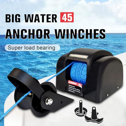 45 LBS Electric Boat Anchor Winch, Saltwater Electric Anchor Winch w/Wireless Remote Control & 98.42ft of Pre-Wound Anchor Rope 12V Marine Windlass Anchor Winch,Black