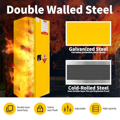 Flammable Storage Cabinet 65"H x 23"D x 18"W, Yellow Galvanized Steel Safety Cabinet, Adjustable Shelf Fireproof Cabinet with 3-Point Key Lock, for Commercial Industrial and Home Use - size: 65”H × 23“D × 18”W