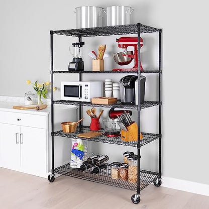 UltraDurable 5-Tier NSF Steel Wire Shelving, 48"W x 24"D x 76"H, Black - color: Black, size: 5-Tier Shelving, 48" W x 24" D