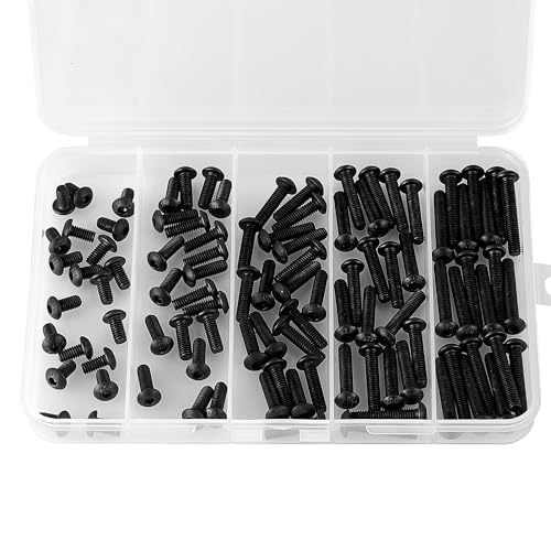 M4 x 8mm 12mm 16mm 20mm 25mm Button Head Socket Cap Screws Bolts, 10.9 Grade Alloy Steel Metric, Black Oxide Finish, Allen Hex Drive, Machine Fully Threaded, Assortment Kit 100PCS - size: M4 x 8/12/16/20/25mm (100PCS)