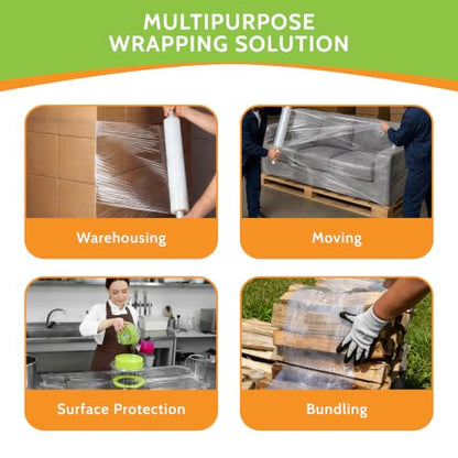 PSBM Stretch Wrap with Handles, 144 Rolls 20 Inch x 1000 Feet 70 Gauge Heavy Duty Clear Plastic Wrap Industrial Strength Shrink Film for Moving, Packing & Shipping - size: 144 Pack, style: 70 Gauge