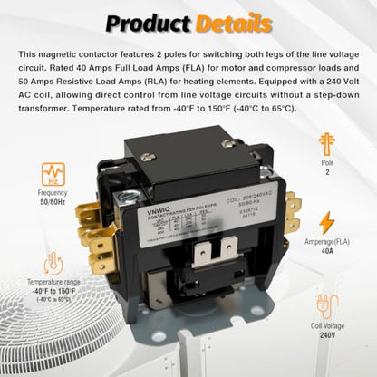 DP402402 Contactor Double Two Pole 40 FLA 50 RLA 240Volt Coil A/C Contactor