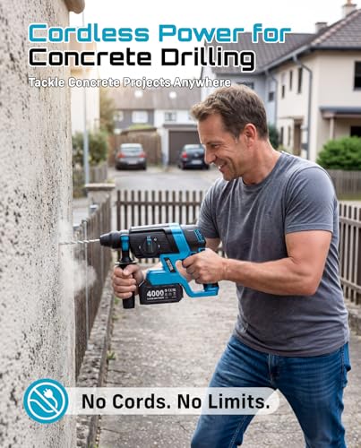 Seesii 1-Inch Cordless SDS-Plus Rotary Hammer Drill, 2.8J, Brushless Motor