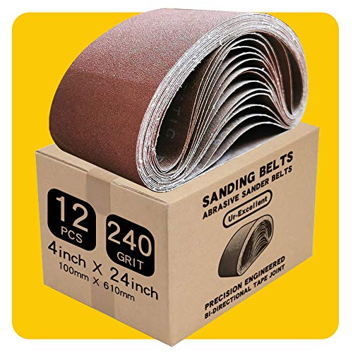 4 x 24 Inch 240 Grit Sanding Belt | Premium Aluminum Oxide Sanding Belt | Premium Sander Sandpaper – 12 Pack - size: 240 Grit