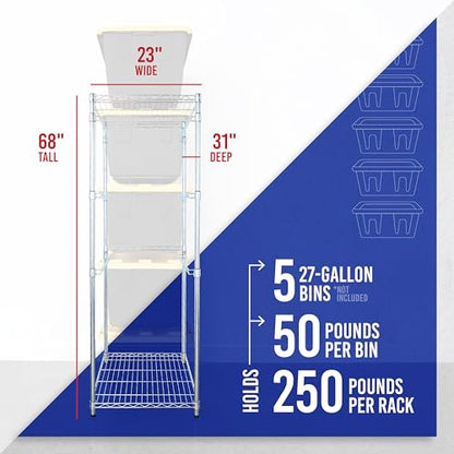 SafeRacks 5-Tier Steel Tote Rack for 27 Gallon Bins - Silver - color: Silver, size: 1 Pack