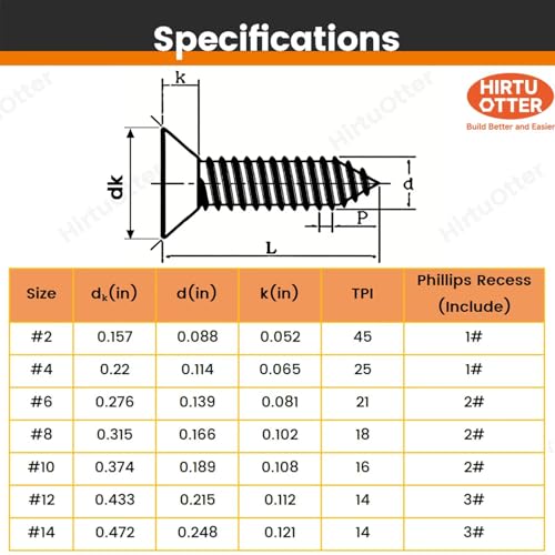 #4 x 1 (100 PCS) Stainless Steel Flat Self-Tapping Screws (ST2.9x25mm) - size: #4 x 1" (100 PCS)