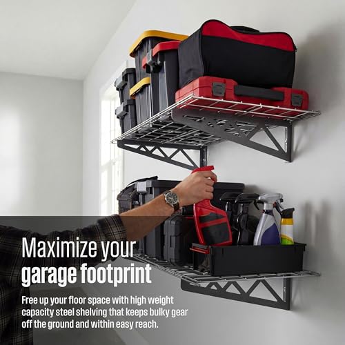 SafeRacks Steel Garage Wall Shelves 2-Pk w/Hooks, 500lb, Hammertone (18x48) - color: Hammertone, size: 18"x48" (2-Pack)
